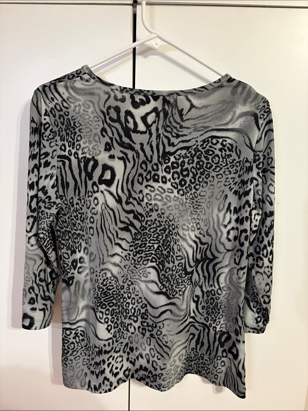 Susan Graver Black and Gray Animal Print Henley - Picture 5 of 5